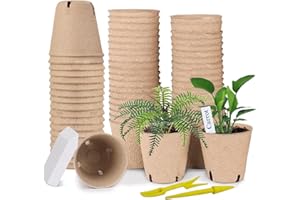 Doubleggs 50 Pack 3.15 Inch Peat Pots, Seed Starter Pots for Garden Nursery, Biodegradable Peat Pot Kits for Seedlings with 50 Plant Labels and 2 Transplant Tools