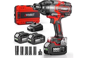 Avhrit Cordless Impact Wrench 3/4", 2200Nm/1630Ft-lbs Electric Impact Gun with 2x5.0Ah Batteries, High Torque Brushless Impact Driver w/Socket Set & Adapter for Truck Mower Car Repair