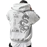 UOUA Men's Graphic Quarter Zip Hoodies Casual Long Sleeve Drop Shoulder Sweatshirt Pullover Streetwear Top