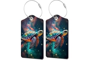 BESTEIOYO 2 Pack Luggage Tag for Suitcase, Cute Unique Leather Bag Tags Identifiers Privacy Cover ID Label with Durable Steel Loop for Women Men Kids Girls Travel，TurtleE