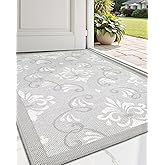 LUMI Ultra Thin Indoor Door Mat, 24x36 Front Door mat, Non Slip Washable Floral Design Floor Mats for Inside Entrance, Grey