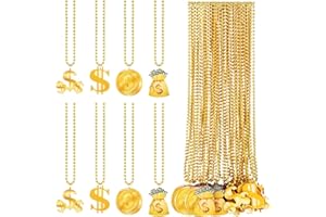 Otuuz 36 Pcs Dollar Sign Necklaces Dollar Necklace with Dollar Sign Pendant Fake Gold Chain Bulk Plastic Chain Necklace for Mardi Gras Hip Hop Casino Theme Party Men Women Rapper Jewelry Decoration