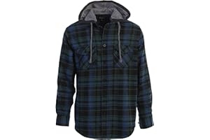 Gioberti Men's Removable Hoodie 100% Cotton Plaid Checkered Flannel Button Down Shirt