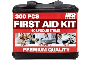 M2 BASICS Premium 300-Piece Emergency First Aid Kit (40 Unique Items) for Home, Car, Business, Travel & Outdoors – Durable Carry Bag, Medical Supplies for Camping & Sports