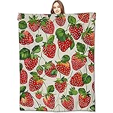 VODRM Strawberry Blanket Lush Red Strawberries Throw Blankets with Green Leaves,Birthday Gifts for Kids Adult Women,Lightweight Soft Fleece,for Sofa Couch Bed Room Farmhouse Decor 50x60in