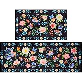 WERNNSAI Floral Farmhouse Kitchen Rugs Set- 2 Piece Kitchen Mats Non-Slip | Kitchen Backing Area Rugs Sweet Home Doormat Washable Waterproof Standing Mat for Indoor Outdoor Entry Floor
