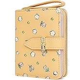 Busnos Women's Wallet Small Wallets for Women Cute Ladies Wallets Yellow Bifold Flower Wallet Womens With Zipper Women's Coin Pocket Purses with Card Holder for Women