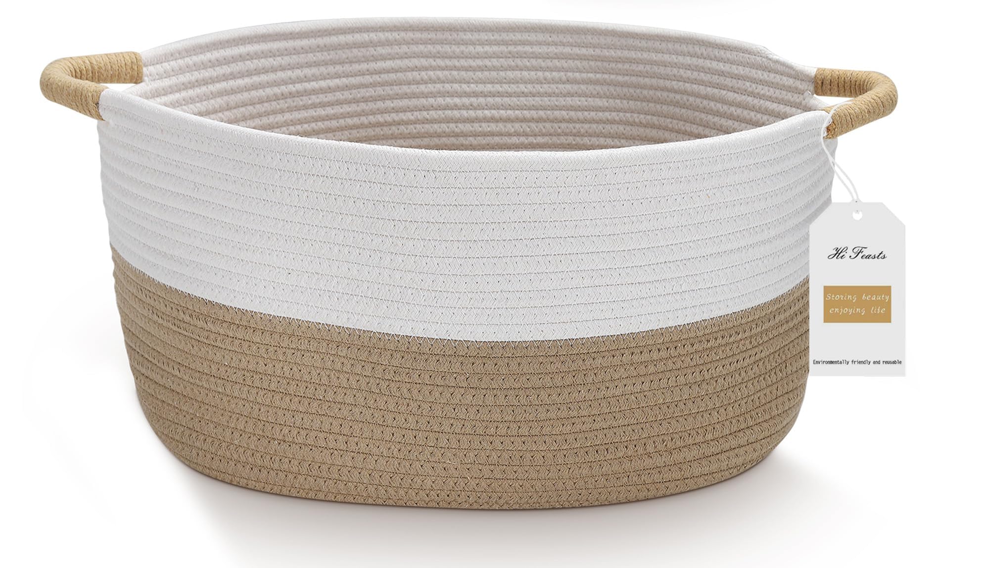 Photo 1 of Medium Rope Basket with Handles, Medium Bohe Storage Basket, 17 "L x 12.5" W x 8.5 "H, Home Decor Organizer for Towels,toys, Books & Magazines