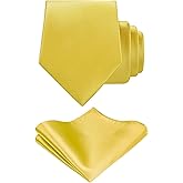 TIE G Solid Satin Woven dyed Color Formal Black Necktie and Pocket Square Sets in Gift Box