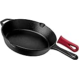 Pre-Seasoned Cast Iron Skillet (10-Inch) with Handle Cover Oven Safe Cookware - Heat-Resistant Holder - Indoor and Outdoor Us