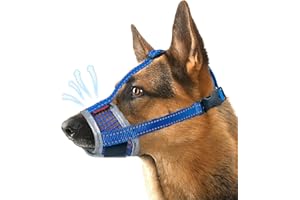 GORAPET Dog Muzzle, Air Mesh Breathable Muzzle for Medium Large Sized Dogs to Anti & Prevent Biting Barking, Soft Grooming Muzzle for German Shepherd Dog with Reflective & Adjustable Strap(Blue-L