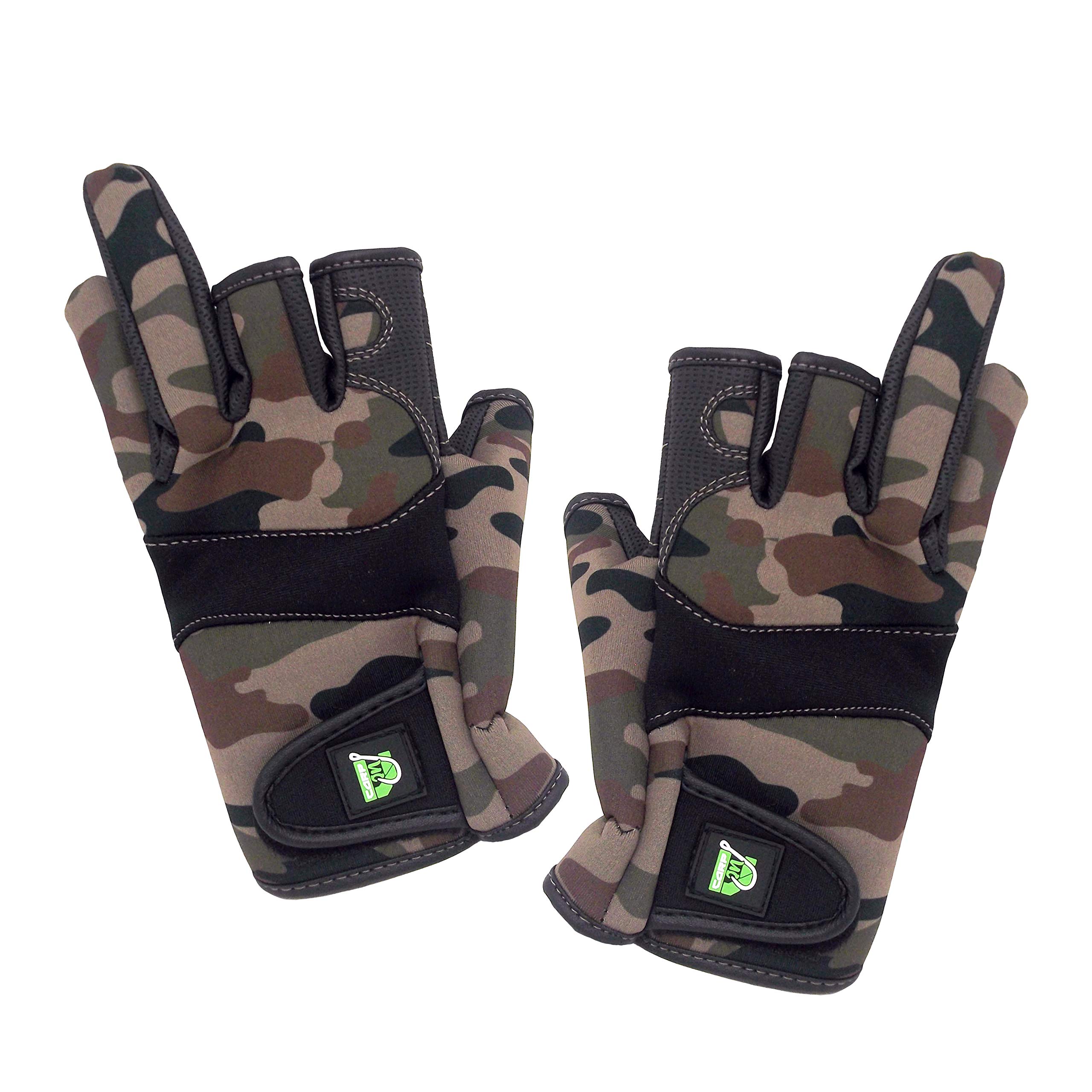 Carp On - Large Part Fingerless (2 Full / 3 Part) DPM CAMO 2mm Neoprene Non Slip Gloves with Adjustable Secure Wrist Strap For Fishing and Working in Cold Damp Wet Conditions [22-1829]