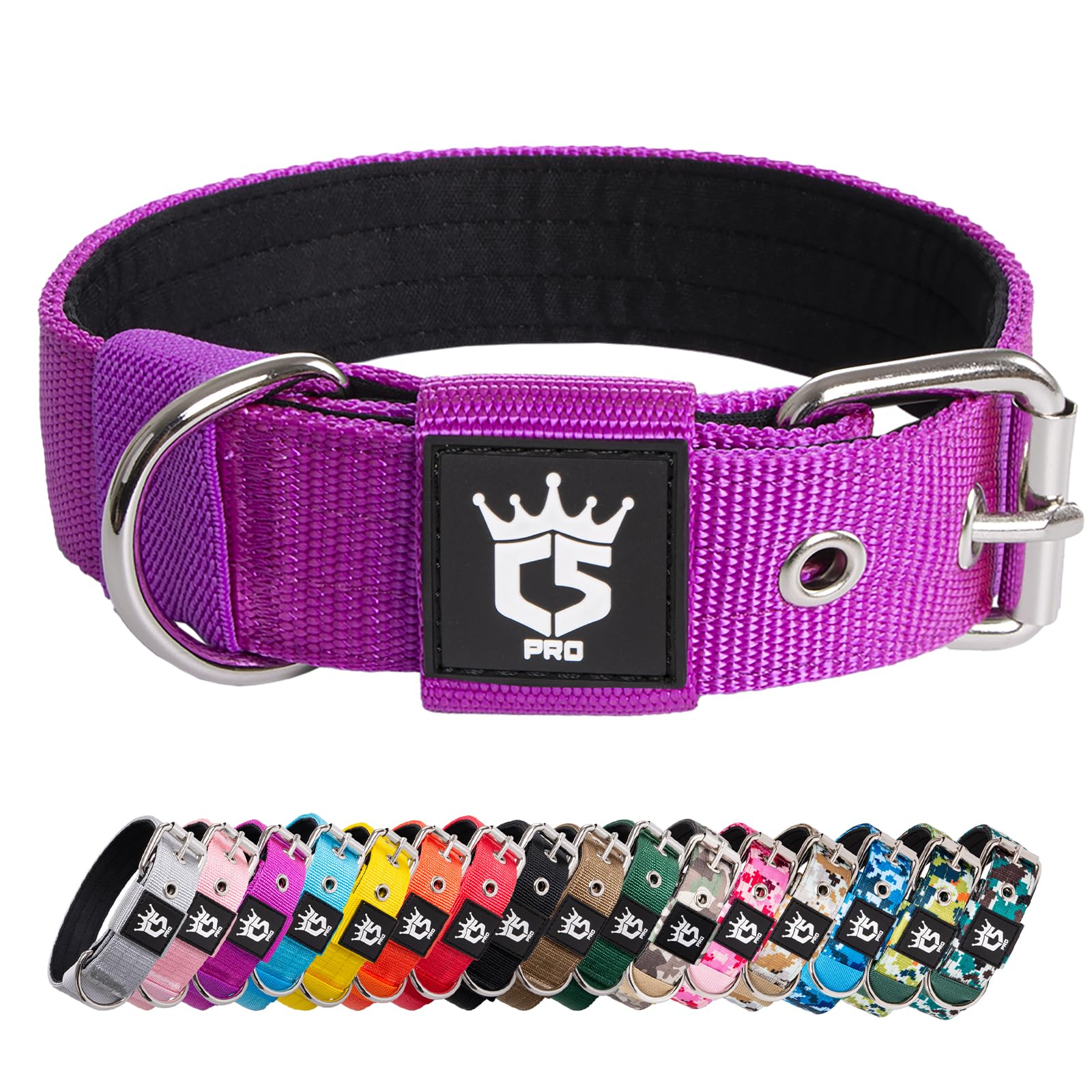 Photo 1 of TSPRO Tactical Dog Collar 1.25 Inch Wide Thick Dog Collars with Heavy Duty Metal Buckle, Durable, Strong, Adjustable for Small Dogs (Purple S)