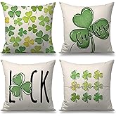 OPULANE St Patricks Day Pillow Covers 18x18 Inch Set of 4 Lucky Clovers Shamrocks Decorative Throw Pillow Cases for Spring Holiday Decorations Farmhouse Home Decor