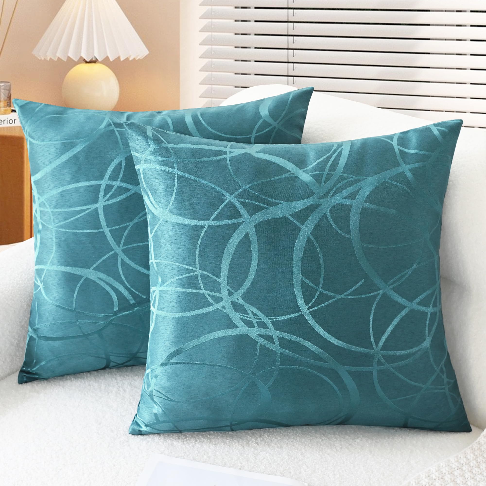 CaliTime Cushion Covers Pack of 2 Throw Pillow Cases Shells for Couch Sofa Home Decor Modern Shining & Dull Contrast Circles Rings Geometric 55cm x 55cm Teal