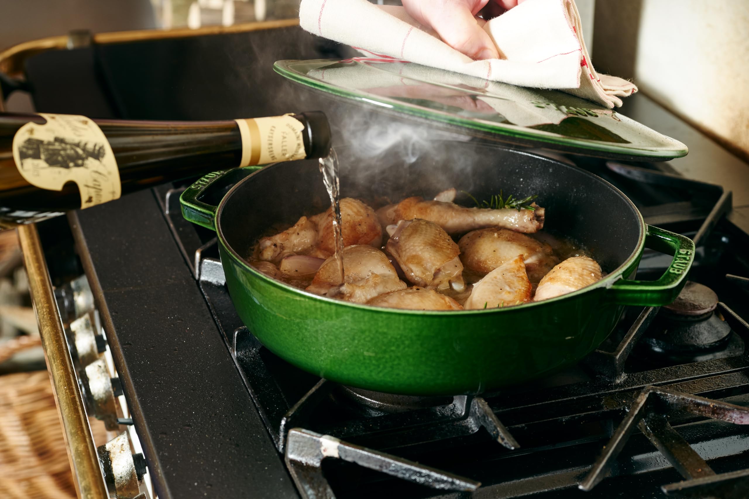 Staub Braiser 40511-478 Saute Pan, Basil Green, 11.0 inches (28 cm), Large, Both Handed, Enameled Pot, Shallow Type, Sukiyaki, Induction Compatible, Japanese Authentic Product