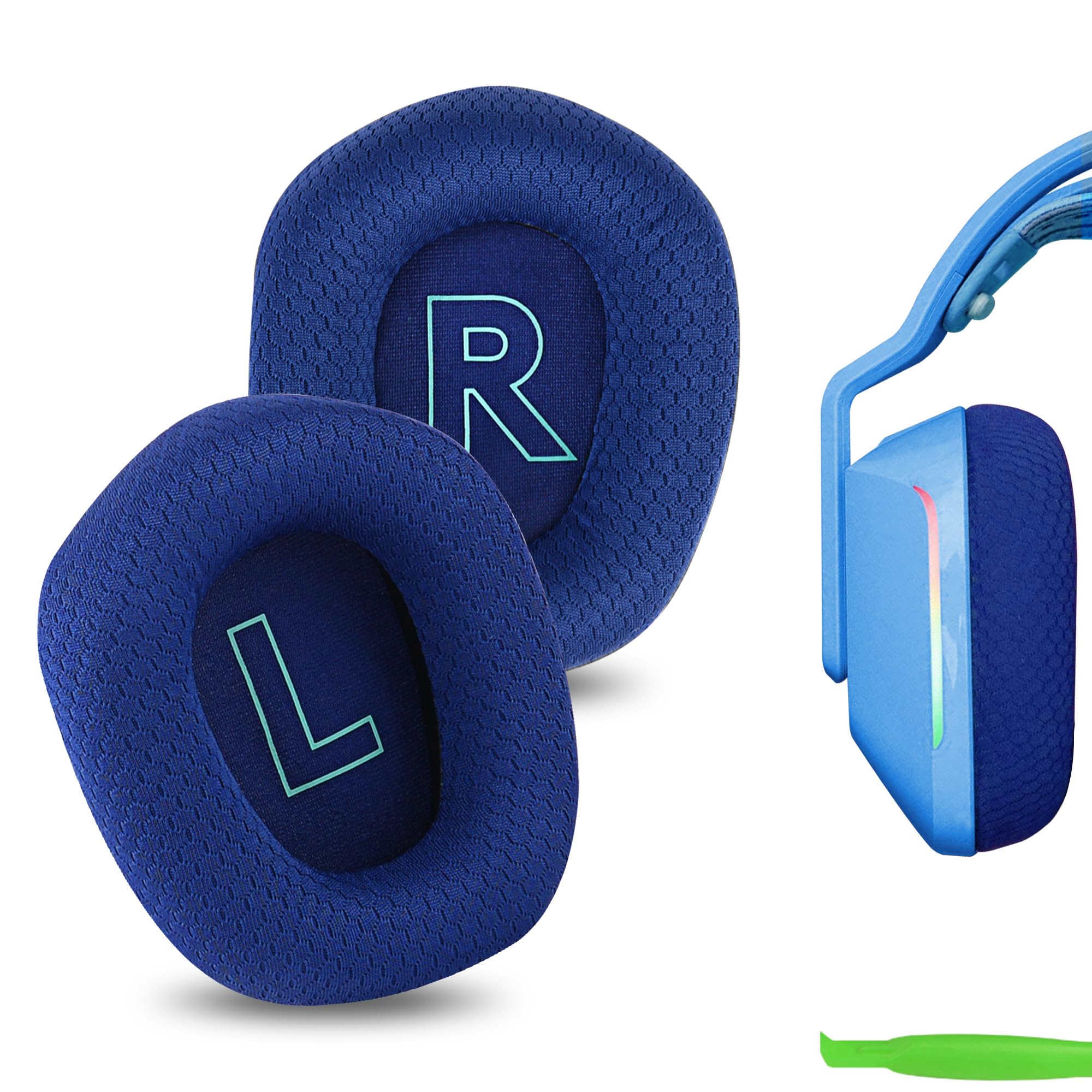 Geekria Comfort Mesh Fabric Replacement Ear Pads for Logitech G733, G535, G335 Headphones, Ear Cushions (Blue)