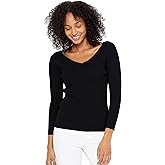 State Cashmere Women’s Easy V-Neck Ribbed Sweater 100% Pure Cashmere 3/4 Sleeve Pullover