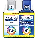 Mucinex Maximum Strength Fast-Max Cold & Flu and Nightshift, All-in-One Multi Symptom Relief Liquid, 6 Fl Oz - 2 Count (Pack