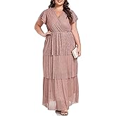 Carrdc Plus Size Maxi Dress for Curvy Women Short Sleeve Tiered Cocktail Dress