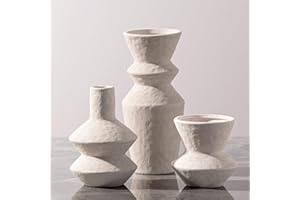VANSELIA Ceramic Vase Home Table Decor - White Flower Vase Set of 3 Living Room Kitchen Decorations Farmhouse Modern Rustic Vases Decorative Centerpiece for Shelf Bedroom Office Bathroom Dining Coffee Desk