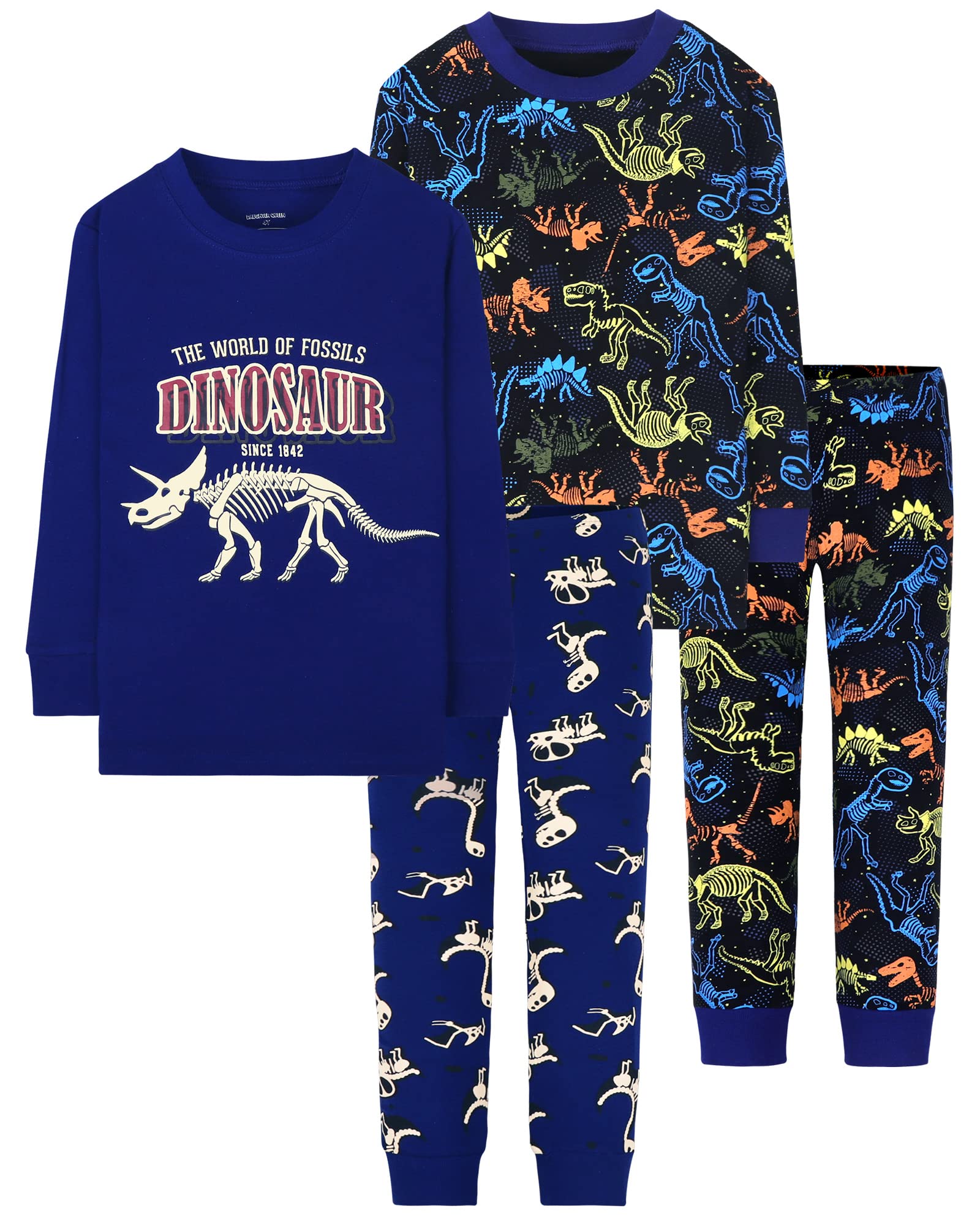 DAUGHTER QUEEN Boys Pajamas 4 Pieces Long Set 100% Cotton Sleepwear Size 18 Months-12 Years