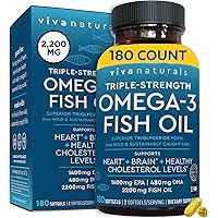 Viva Naturals Triple Strength Omega 3 Fish Oil Supplement - 2200 mg Wild Caught and Sustainably Sourced Fish Oil Vitamins wit