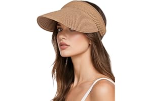 YANIKY Sun Visor Hats for Women, UV Protection Straw Sun Hat, Packable Ponytail Beach Hat for Summer Travel & Outdoor Activities