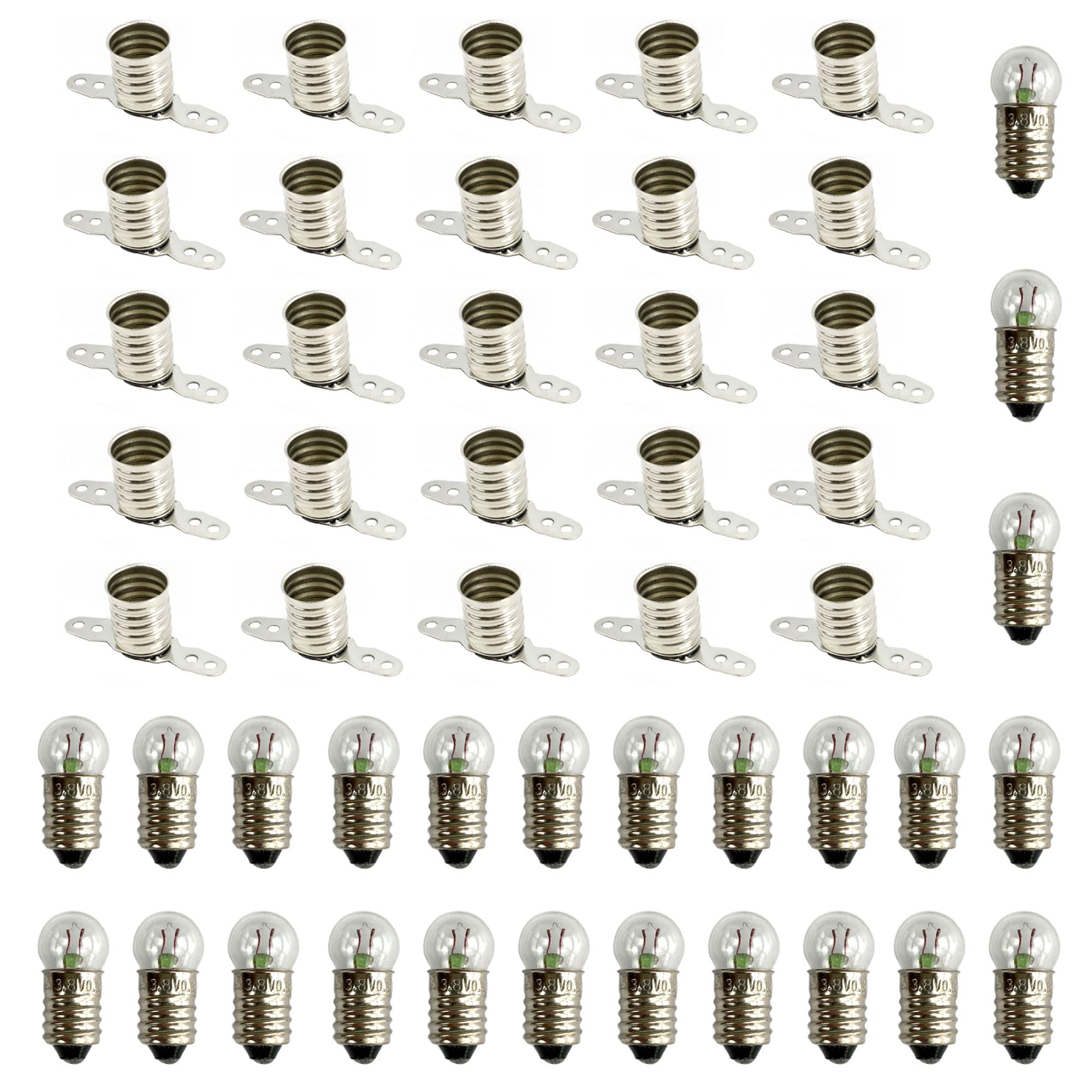 InputMakers - Set of 25 pieces 3.8V 0.3A E10 bulb and 25 pieces E10 lamp holder - electrical kit for crafts and school for experiments electrical circuits. electric construction kit.