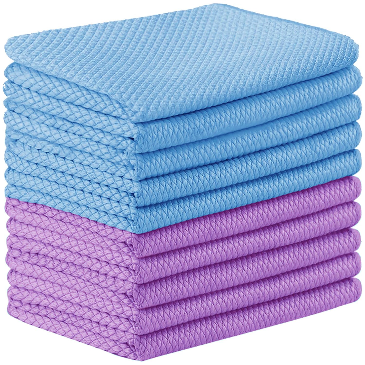 HIDMD Microfibre Cleaning Cloths Fish Scale Microfiber Lint free Towels Polishing Dishes Glasses Car Windows Mirrors Screen TV Tablets Camera 30CM X 30CM 10 PACK Purple+Blue