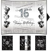 Black Silver 16th Birthday Decorations,Sweet Happy 16th Birthday Signature Guest Book Alternative for Boys Gilrs 16th Birthday Anniversary Party Supplies Favors Decor Gifts Greeting Card Creative