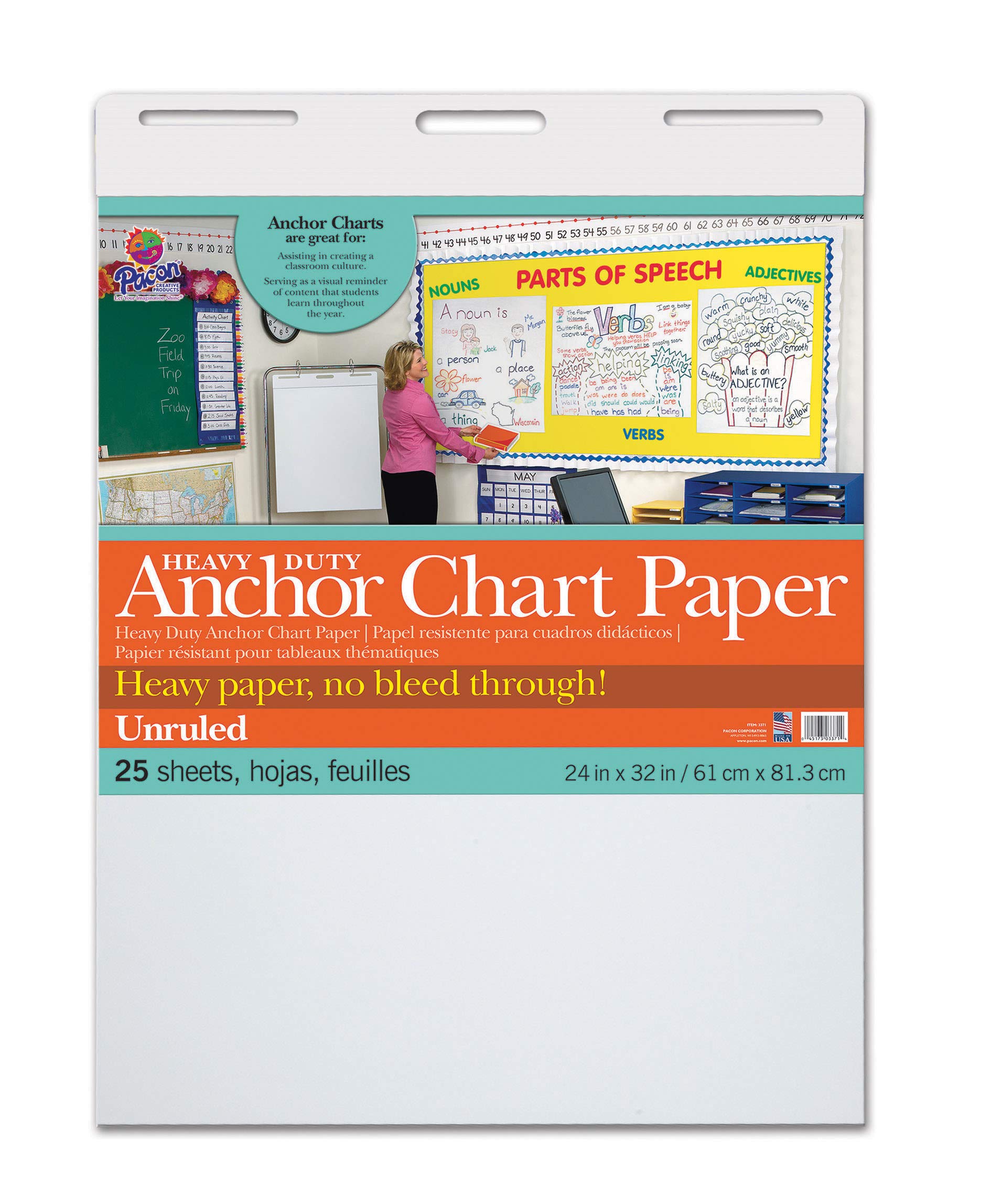 Photo 1 of Pacon PAC3371 Heavy Duty Anchor Chart Paper, Unruled, White, 24" Width, 32" Length, 25 Sheets