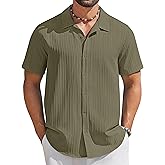 COOFANDY Men's Short Sleeve Casual Button Down Shirts Textured Summer Beach Shirt