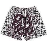 BOOMLEMON Men's Retro Paisley Shorts Mesh Print Casual Beach Shorts Athletic Gym Workout Running Short Pants
