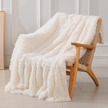 White Plush Batmerry Blue Natural Winter Throw Blanket For Couch