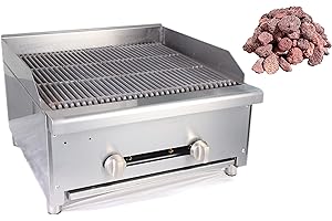 STEELBUS 24'' Heavy duty Commercial Charbroilers Lava Rock 2 Burners Natural/Propane gas Commercial Radiant Broiler Restaurant Equipment BBQ outdoor Countertop Griddle，ETL Certified