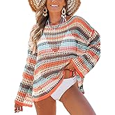 CUPSHE Women Crochet Cover Up Striped Swimwear Cutout Beach Coverup Top