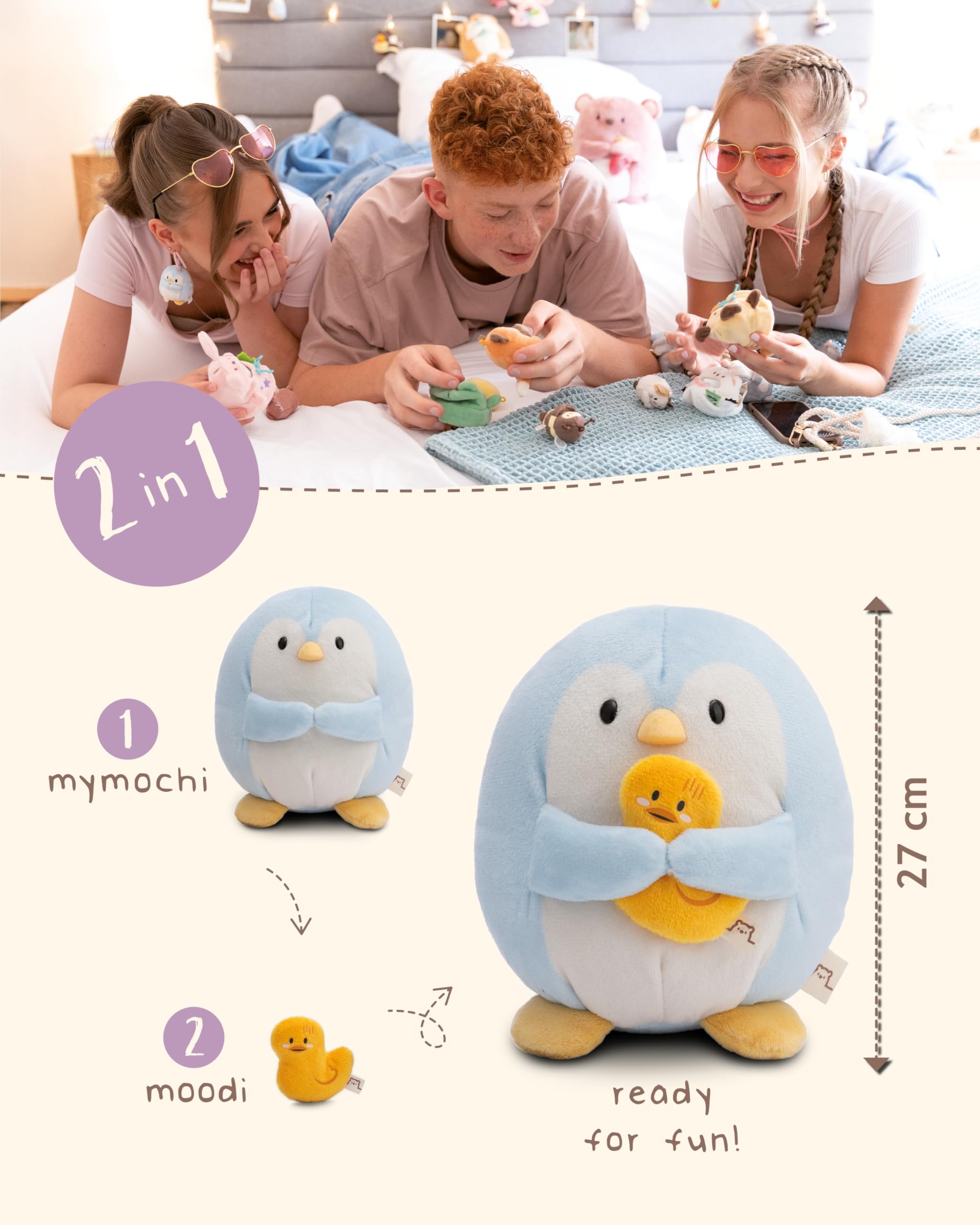 NICI MYMOCHI Pinguin Kuscheltier Waddle 27 cm mit Ente, Flauschiges Stofftier zum Kuscheln, Spielen und Liebhaben, Liebevoll gestaltet - 61409 4