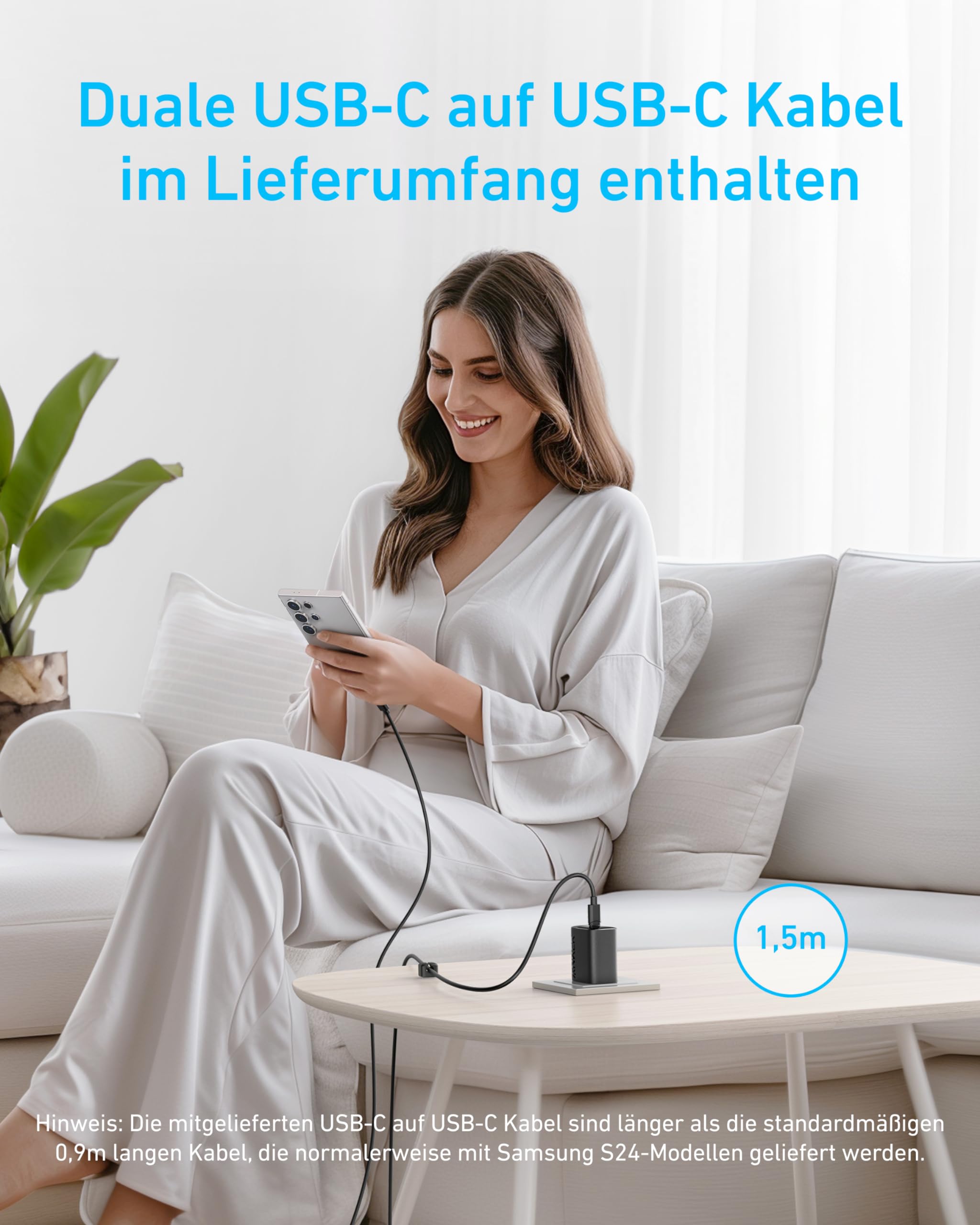 Anker 45W USB C Ladegerät, iPad Ladegerät, PPS-Schnellladen Netzteil für Samsung Galaxy S24 Ultra/S24/S23+/S23/S22/Note20, iPhone 17/Pro/Pro Max/iPhone Air/16/15, Pixel (2X 1,5m Kabel inkl.) 5