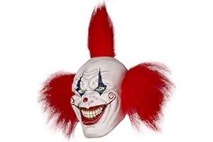 QULIGETA Halloween Evil Laughing Saw Clown Adult Mask Costume Creepy Killer Joker with Red Hair Cosplay Huanted House Props