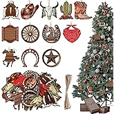 Vercraft 36 Pcs Western Cowboy Ornaments for Christmas Tree Hanging Double-Sided Printing Wooden Xmas Decor Cowboy Hat Cactus Horseshoe Boots Ornaments for West Theme Decorations