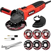 SHALL 4-1/2 Inch 11000 RPM Angle Grinder 4Amp with 2 Guards, 3 Cutting Discs, 3 Grinding Wheel, Non-Slip Handle, Wrench and Carbon Brush for Metal and Wood