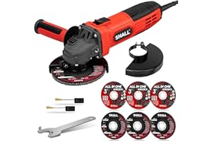 SHALL 4-1/2 Inch 11000 RPM Angle Grinder 4Amp with 2 Guards, 3 Cutting Discs, 3 Grinding Wheel, Non-Slip Handle, Wrench and Carbon Brush for Metal and Wood