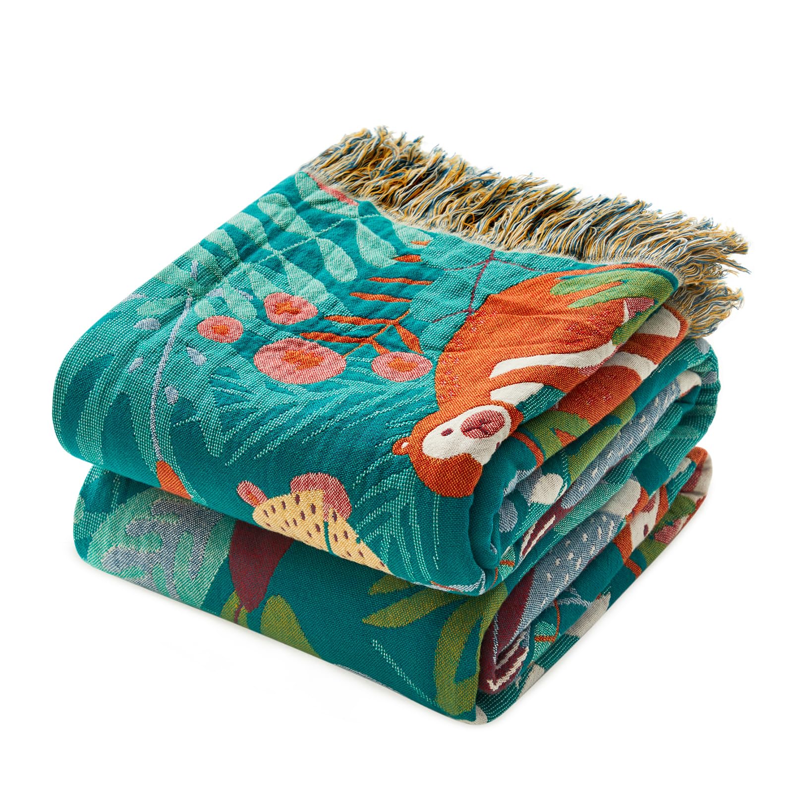 MSGKV Throw Blanket for Bed Cotton Animals Twin Size Couch Blanket 60"x80" Muslin Breathable Lightweight Farmhouse Blankets Home Decor All Seasons Image