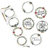 2 Inch Happy New Year Themed Direct Thermal Labels Xmas Holly Berry Coding Label Stickers Christmas Labels for Thermal Label Printer Shipping Label Printer for Xmas New Year Party Business 500 Pcs