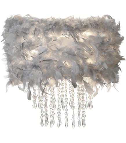 Fonowx Feather Lampshade for E27/E14 Pendant Light Cover for Kitchen and Office, 30CM Gray, Lampshades - Canada Fonowx Feather Lampshade for E27/E14 Pendant Light Cover for Kitchen and Office, 30CM Gray, Lampshades - Canada