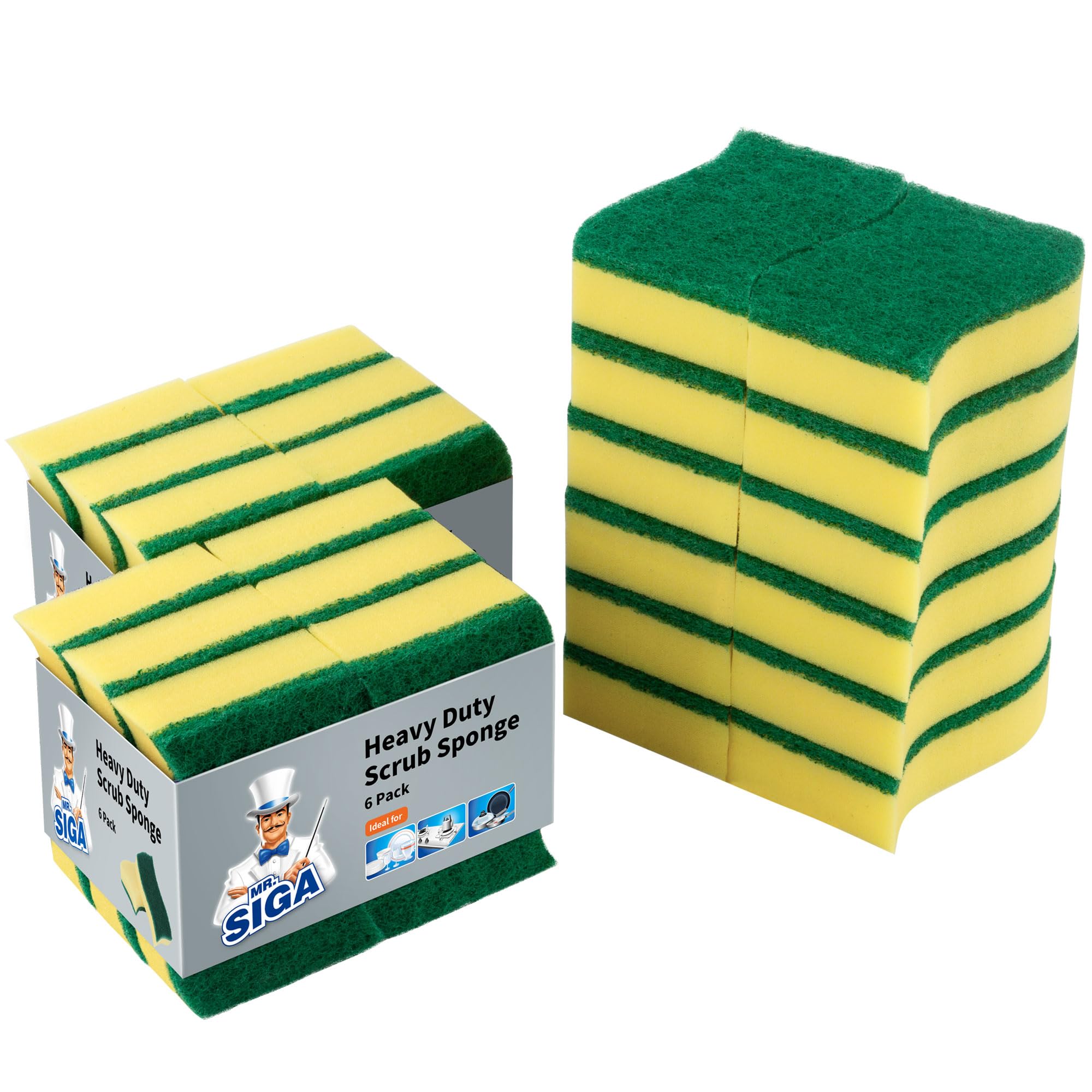 MR.SIGA Heavy Duty Scrub Sponge - Pack of 24, Size:11 x 7 x 3cm