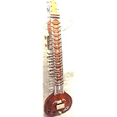 INDIAN HANDMADE ~ ELECTRIC SITAR SHRI RAVI SHANKAR STYLE DESIGNER TUN WOOD FREE STRING &amp; MIZRAB