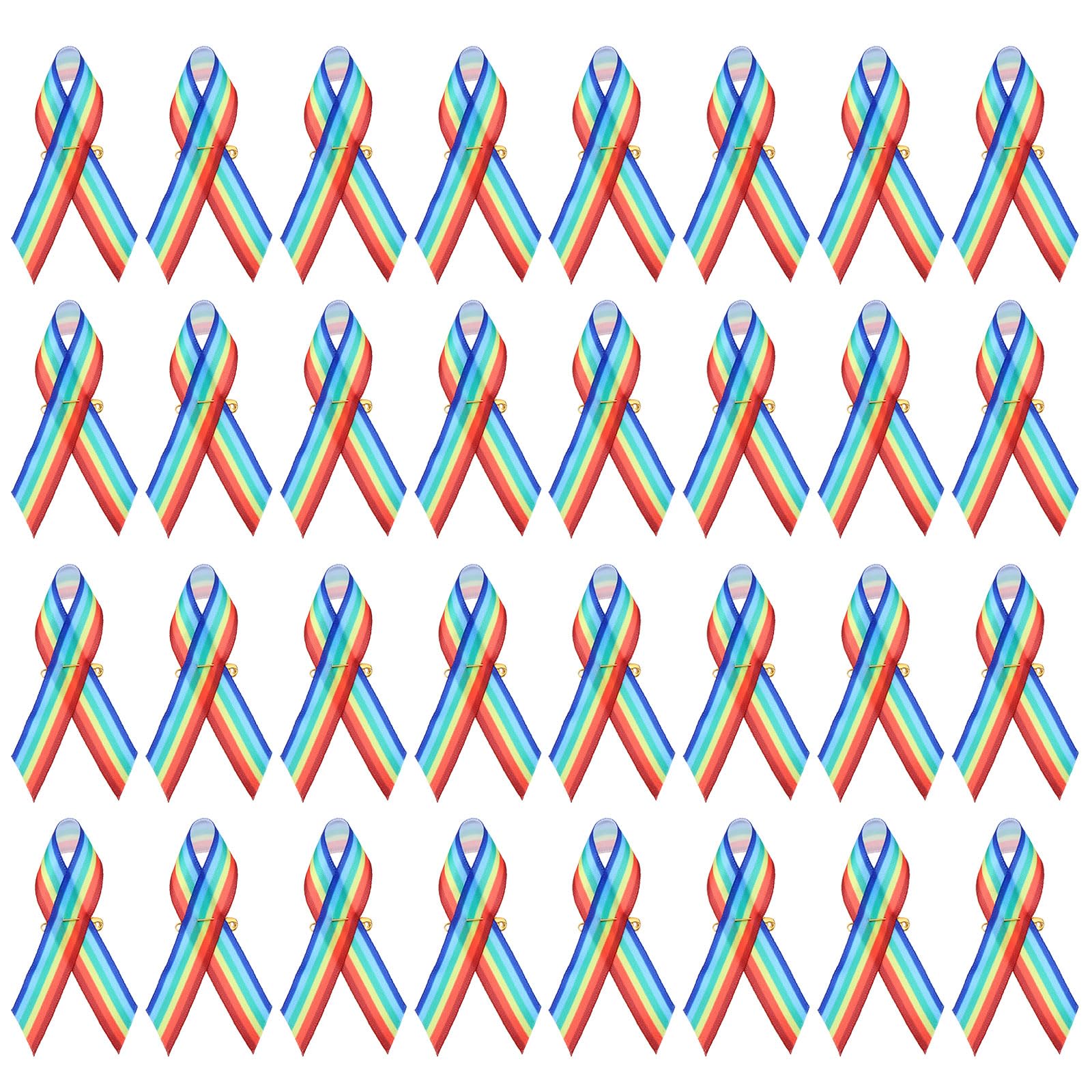 PATIKIL 100 Pieces Rainbow Polyester Ribbon Satin Pins, Awareness Ribbon Satin with Safety Pins
