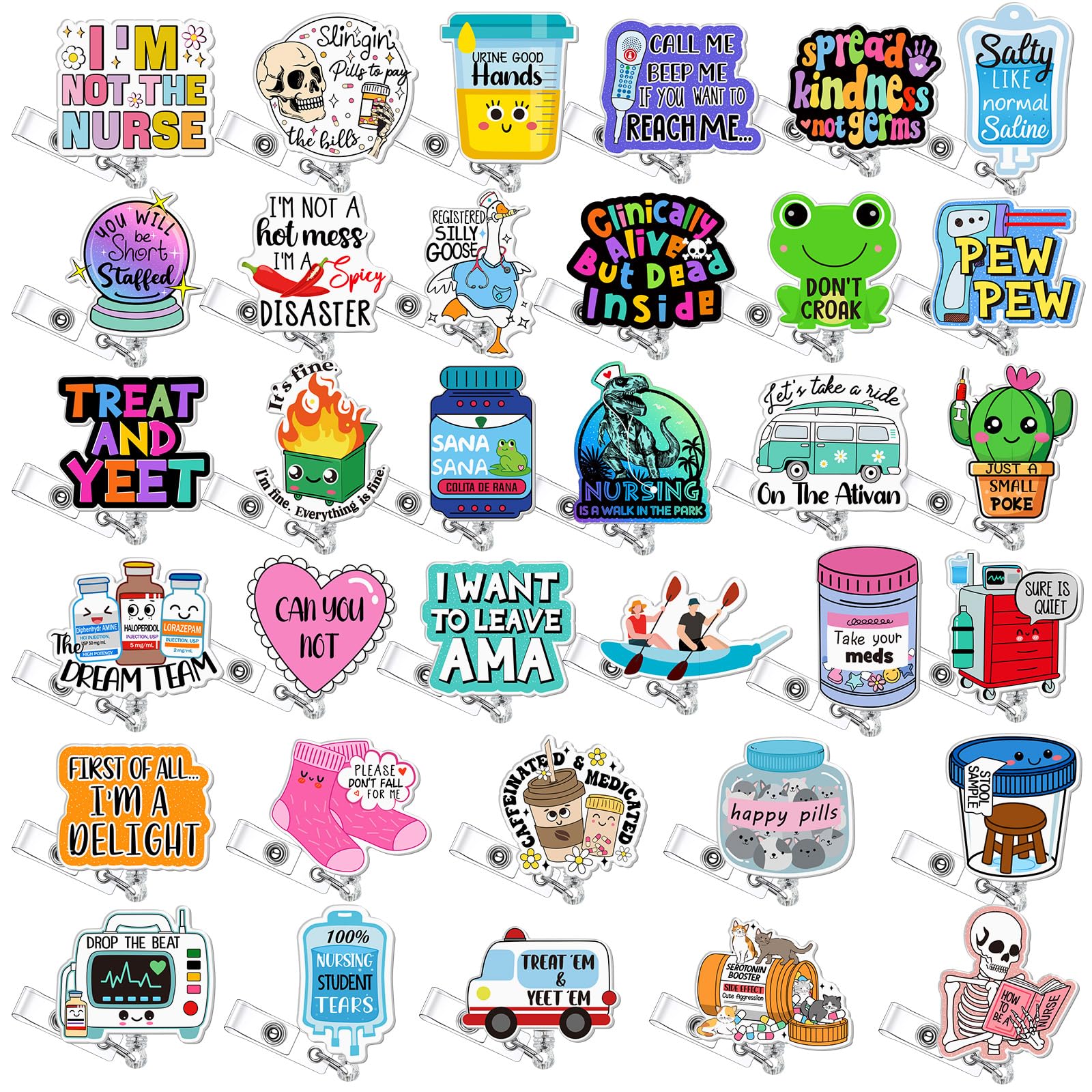 Photo 1 of Geyoga 36 Pcs Funny Badge Reel Cute Nurse Badge Reel Retractable Nurse Quote Name ID Clip Cute Nursing for Doctor Teacher Employee Office Assistant Supplies Bulk Gifts(Medical)